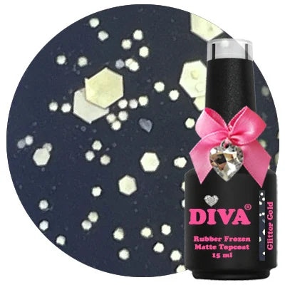 Diva Rubber Frozen Matte Topcoat Glitter Gold - No Wipe 15 ml