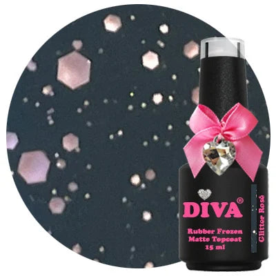 Diva Rubber Frozen Matte Topcoat Glitter Rosé - No Wipe 15 ml